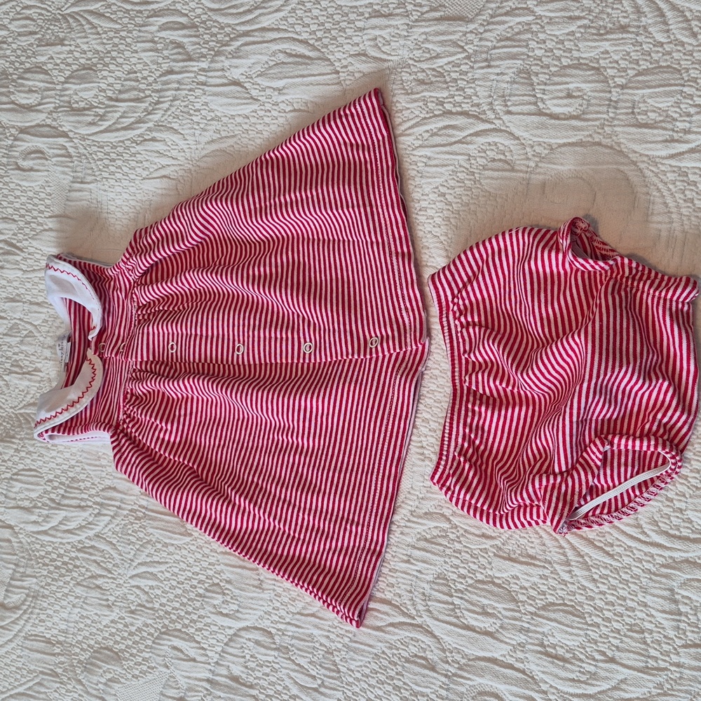Kissy Kissy girls size 3-6 months red & white striped sleeveless dress & d cover